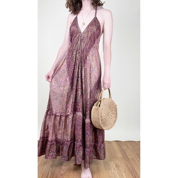 Vintage Bohemian Floral Tiered Maxi Dress Halter Sexy Beach Boho Hippie Festival - Picture 5 of 8